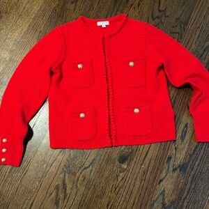 Jcrew Odette Sweater Jacket Red Merino and Alpaca blend material